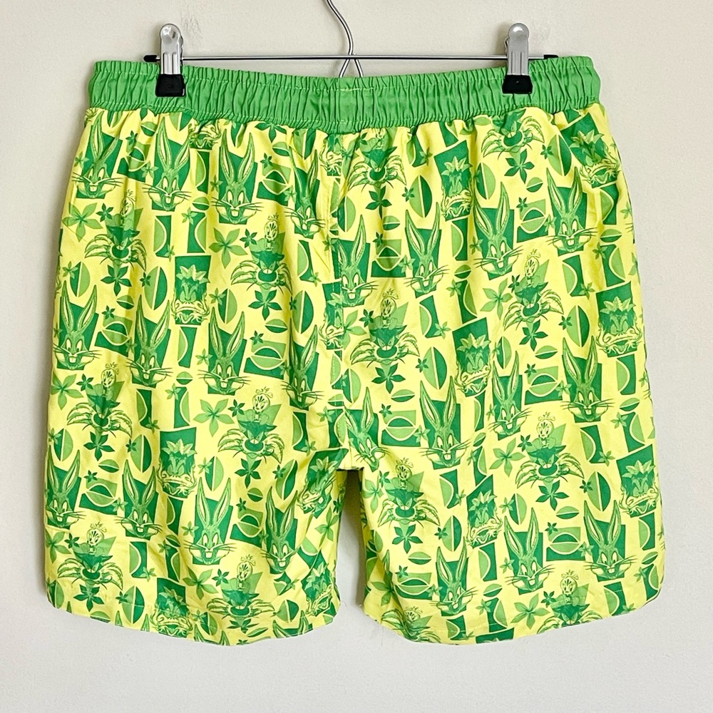 Looney Tunes Tiki Taz Bugs Daffy Graphic Yellow Green Swim Trunks Men’s Medium - Picture 11 of 12